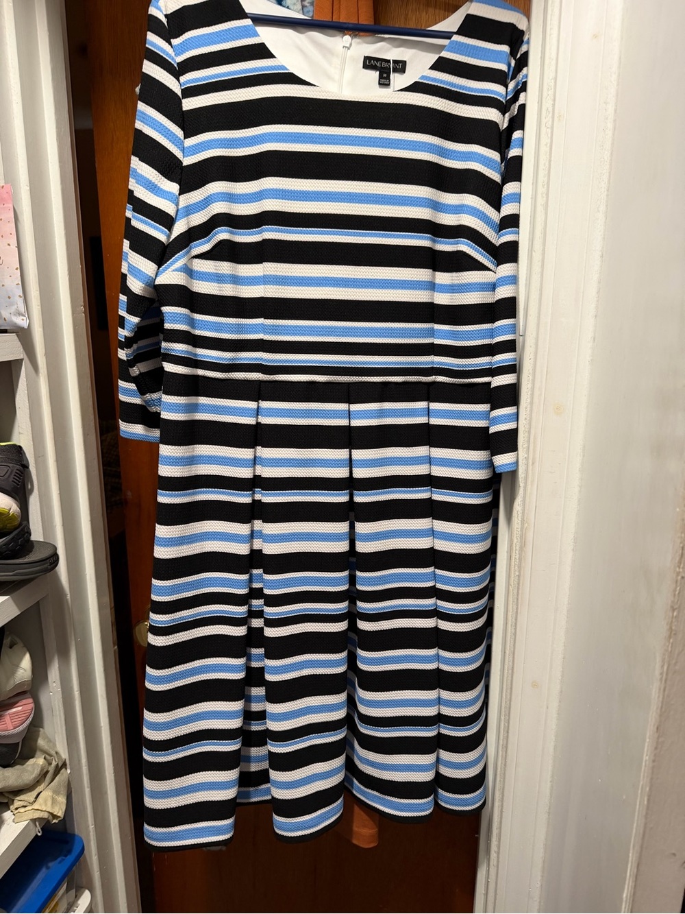Lane Bryant Black and Light Blue Striped Fit & Flare Midi Dress
